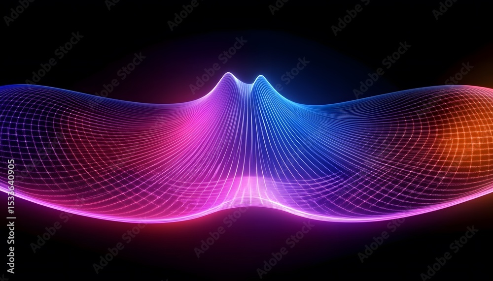 Wall mural abstract design with glowing lines and grids.