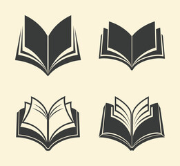 Open book silhouette, Open book set, reading icon vector, education symbol graphic