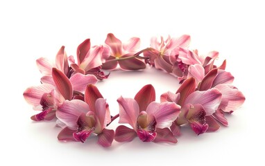 Crown of pink orchids forms a elegant floral arrangement against a white background.