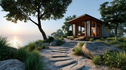 Fototapeta premium Tranquil mountain cabin overlook