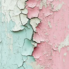 Obraz premium Peeling paint with pink and blue hues on weathered surface
