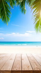 Relaxing beach scene with palm trees tropical shore nature photography morning sunlight serene environment