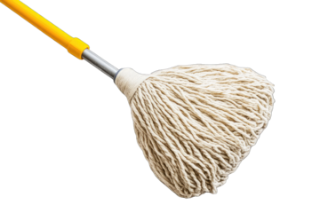 Yellow-handled white mop head