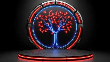 Glowing Tree of Life in Futuristic Circular Frame