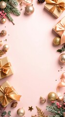 Festive gift arrangement holiday celebration decorative composition elegant environment overhead view joyful concept