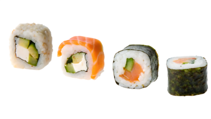 different types of sushi isolated on white background PNG ,ai generated