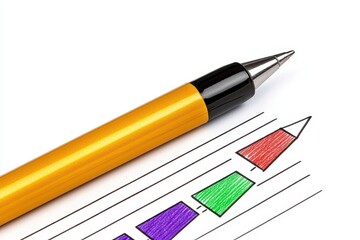 Gold Pen and Colorful Hand Drawn Chart on White Background