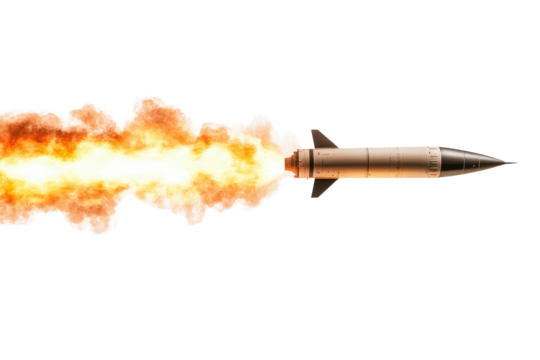 Missile rocket launches with fiery propulsion, showcasing cutting-edge technology in modern defense systems