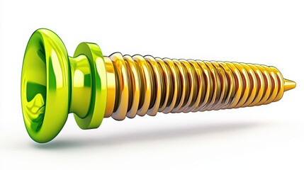 Golden and Lime Green Metallic Screw on White Background