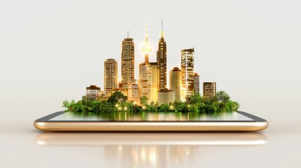 Golden Cityscape Miniature on Smartphone Screen