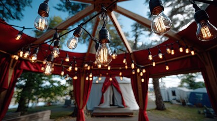 Obraz premium Vintage string lights outdoor gazebo