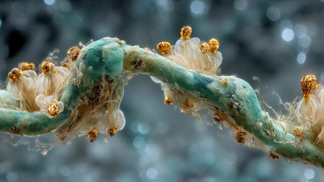 Microscopic Beauty A Detailed View of Fungal Growth on a Plant Stem