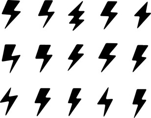 A Set collection of lightning bolt silhouettes , flash lightning bolt icon. Electric power symbol