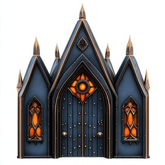 Gothic Church Entrance with Orange Stained Glass and Bronze Accents