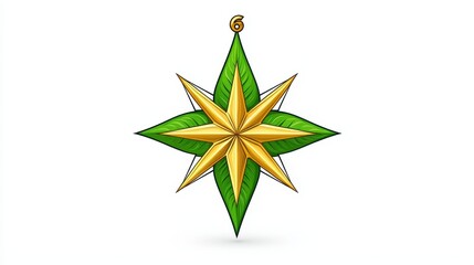 Green and Gold Pixel Art Eight Pointed Star Christmas Ornament