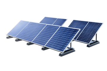 Range of solar panels positioned at various angles for efficient sunlight capture in a renewable energy setup