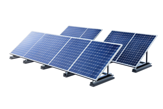 Range of solar panels positioned at various angles for efficient sunlight capture in a renewable energy setup