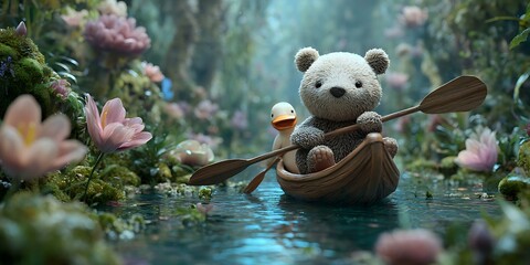 Enchanted Forest Bear and Duckling on a Magical Journey