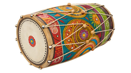 decorated indian dhol drum isolated on white background PNG. AI GENERATED