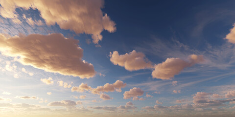 Striking Sunset Sky with Soft Pink and Orange Clouds, Creating a Dreamy and Serene Atmospheric...