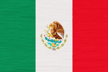 Wooden texture painted in colors of flag of Mexico. Flat view