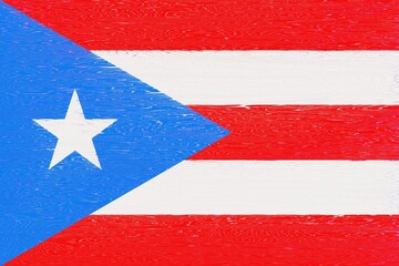 Flag of Puerto Rico depicted on rough weathered wood. Flat view