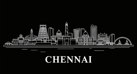 Naklejka premium Chennai Skyline with India Cityscape Silhouette.
