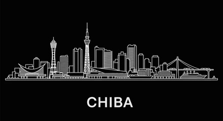 Fototapeta premium Chiba Skyline Japan Cityscape Vector Line Art.