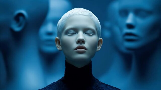 Serene Woman Amidst Mannequins.