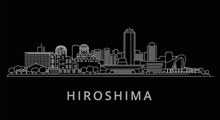 Naklejka premium Hiroshima Skyline Black and White Minimalist.