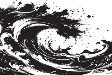 Powerful Monochrome Ocean Wave with Splashes and Grunge