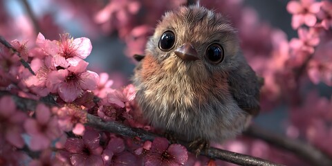 Stunning Tiny Bird Amidst Delicate Pink Blossoms A Captivating Spring Scene
