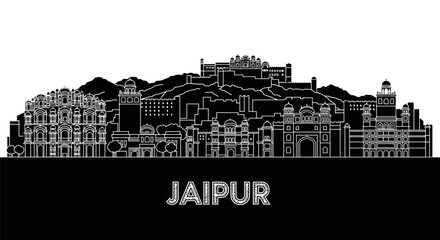 Obraz premium Jaipur Skyline Vector India City Silhouette.