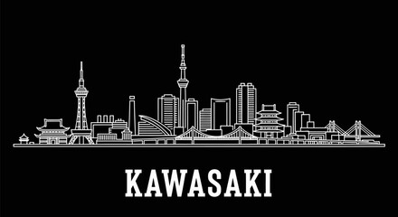 Kawasaki City Skyline Japan Vector Outline.