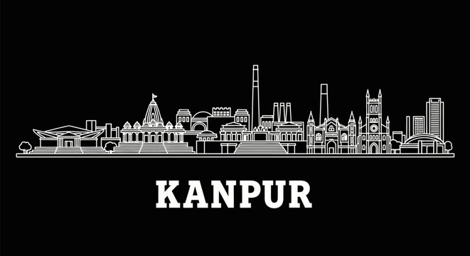 Kanpur skyline with India City outline silhouette.