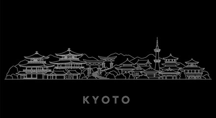 Obraz premium Kyoto Skyline Minimalist outline on black.