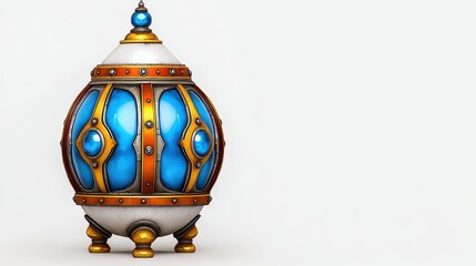 Intricate Blue and Gold Jeweled Orb in Pixel Art Style
