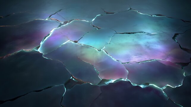光るクラックと玉虫色の抽象テクスチャ | Glowing Cracks and Iridescent Abstract Texture Background