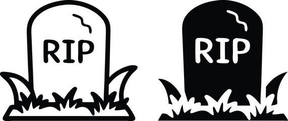 Minimalist Gravestone Icon – Monochrome RIP Vector Illustration with Cracked Top and Grass
