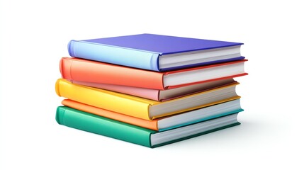 A stack of colorful books on a white background.