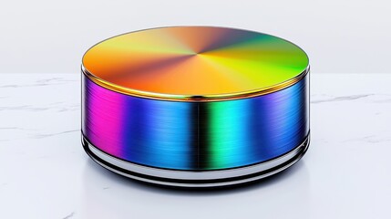 Iridescent Cylinder on Marble Surface