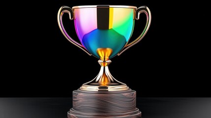 Iridescent Rainbow Trophy on Dark Wooden Base