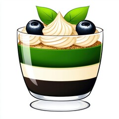 Layered Matcha Dessert with Whipped Cream and Blueberries