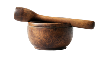 Wooden mortar and pestle, rustic