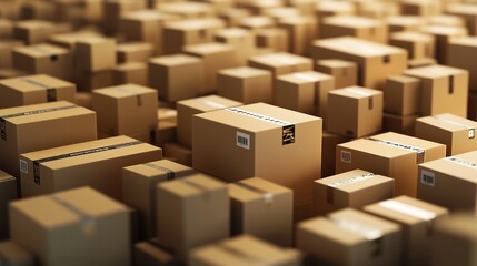3D rendering of stacked cardboard boxes with packaging texture on black background


