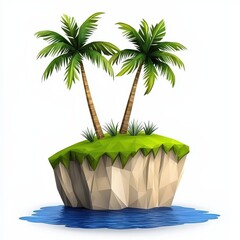 Low Poly Tropical Island with Two Palm Trees