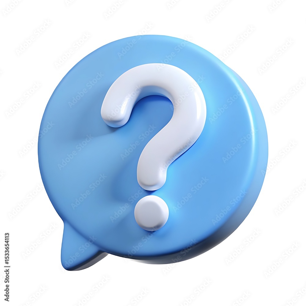 Fototapete 3d rendered question mark symbol inside a blue speech bubble indicating help and support