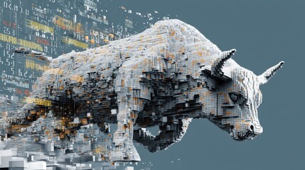 Digital Bull Statue Shattered Market Symbolism