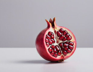 A red pomegranate cracked open showing the seeds inside, isolated on clean background, sharp detail