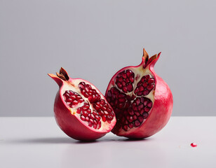 A red pomegranate cracked open showing the seeds inside, isolated on clean background, sharp detail